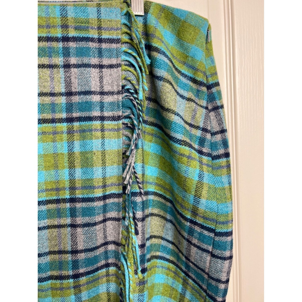 Plaid Fringe Wrap Skirt in Teal & Blue - Picture 5 of 13